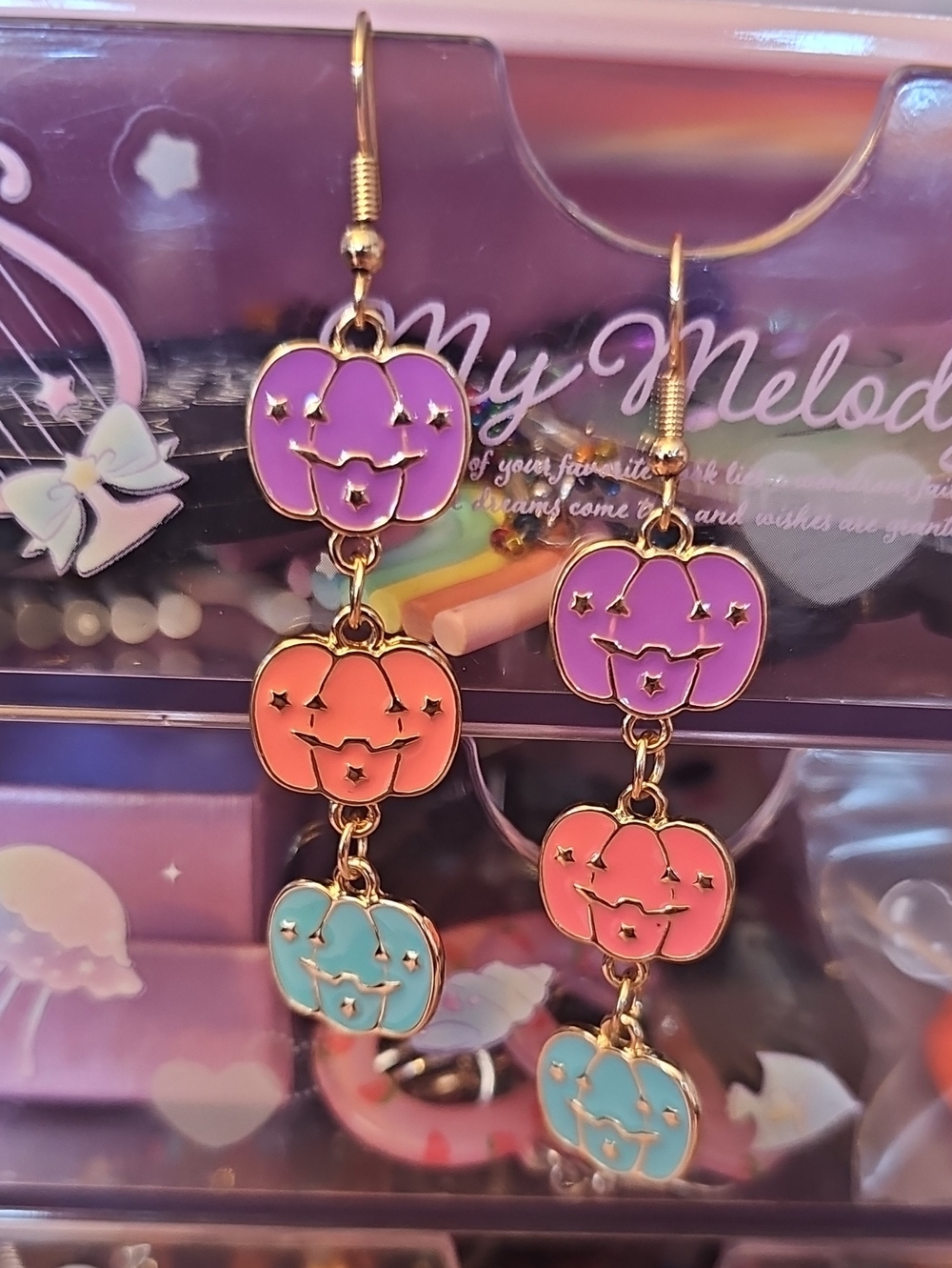 Cute Pumpkin Dangle Earrings - Pink, Purple, Teal